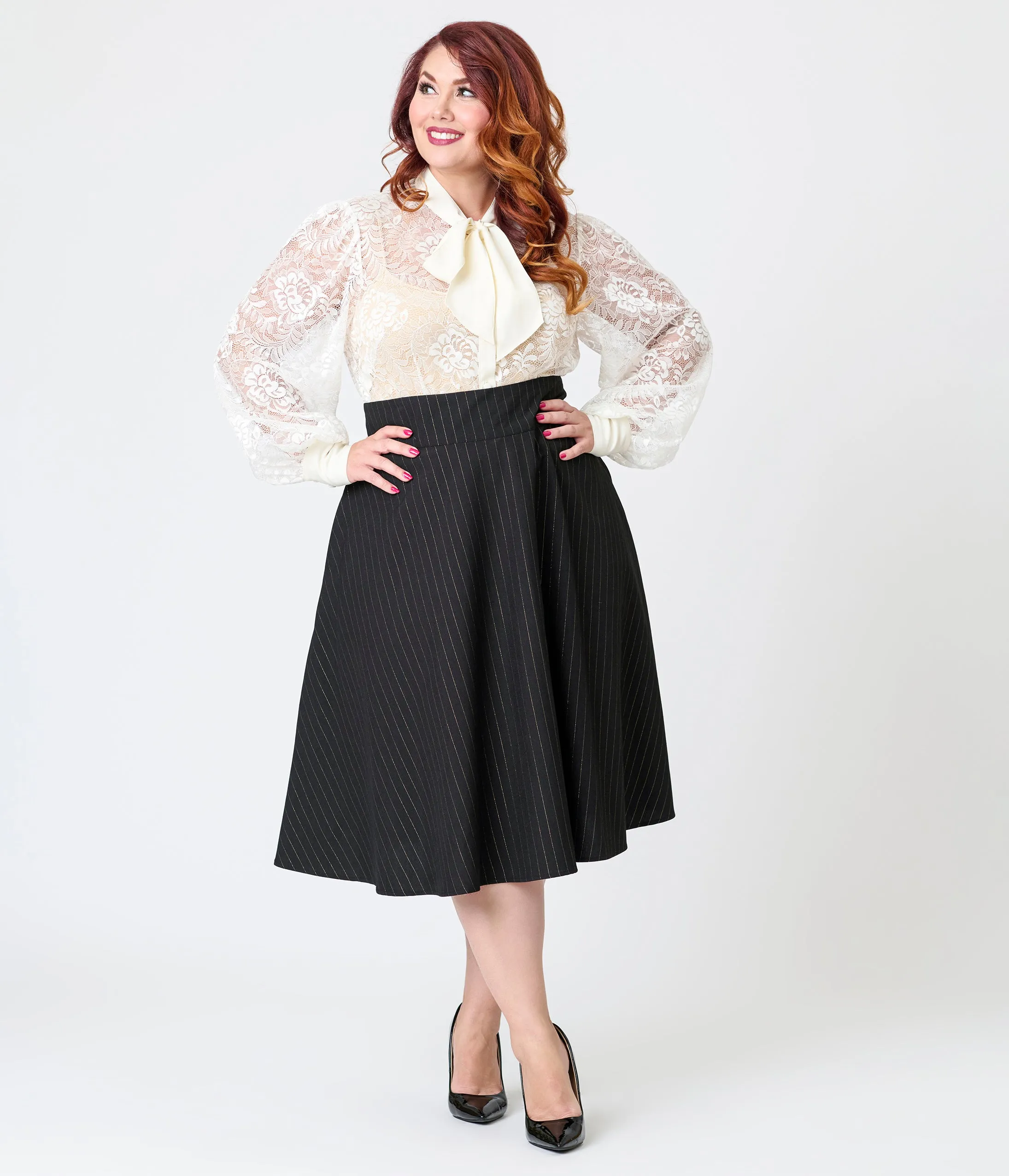 Unique Vintage Plus Size Black & Gold Stripe Vivian Swing Skirt sold by Unique Vintage product image thumbnail 4