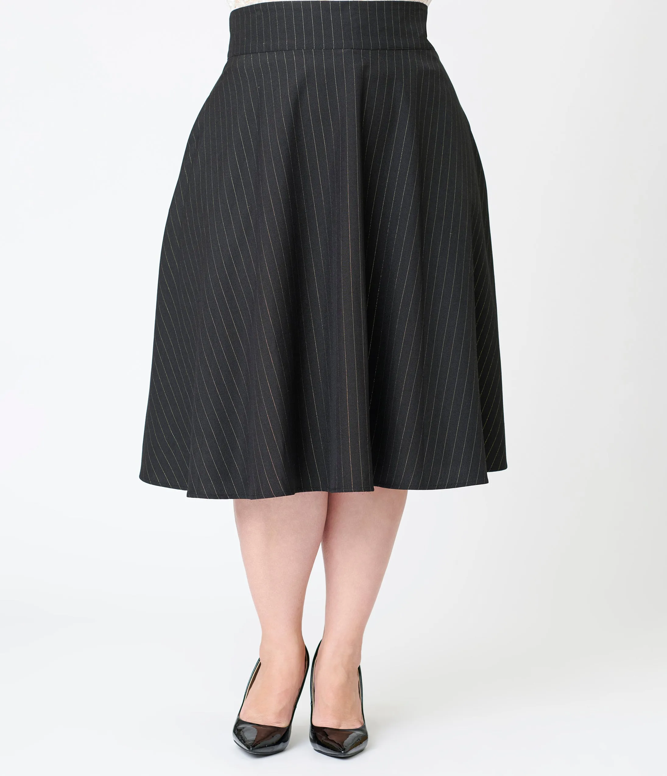 Unique Vintage Plus Size Black & Gold Stripe Vivian Swing Skirt sold by Unique Vintage product image thumbnail 2