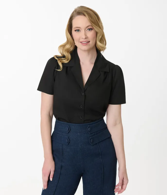 Unique Vintage Black Cotton Blouse sold by Unique Vintage