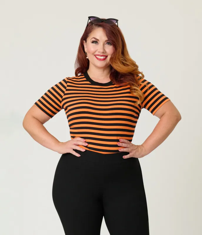 Unique Vintage Plus Size Orange & Black Stripe Back To Basics Top sold by Unique Vintage