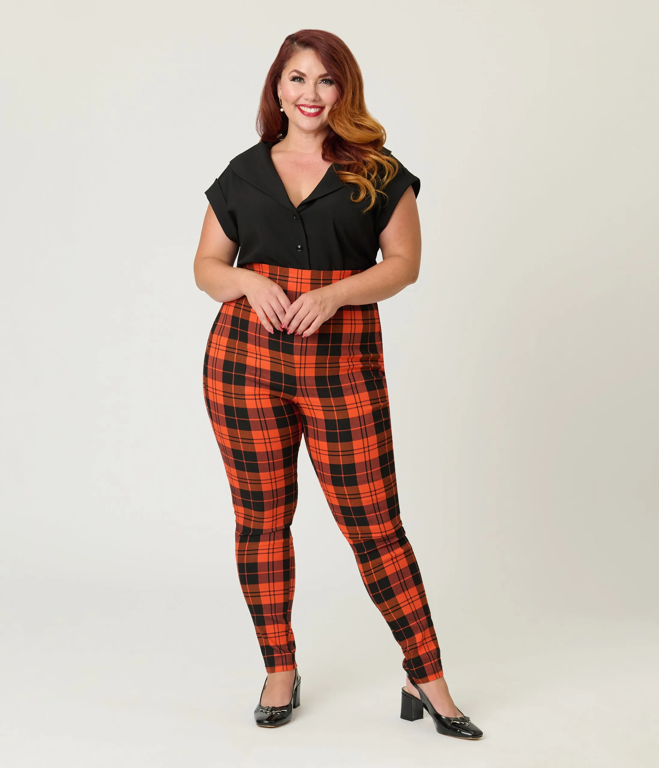 Unique Vintage Plus Size Orange Plaid Rizzo Cigarette Pants sold by Unique Vintage product image thumbnail 4
