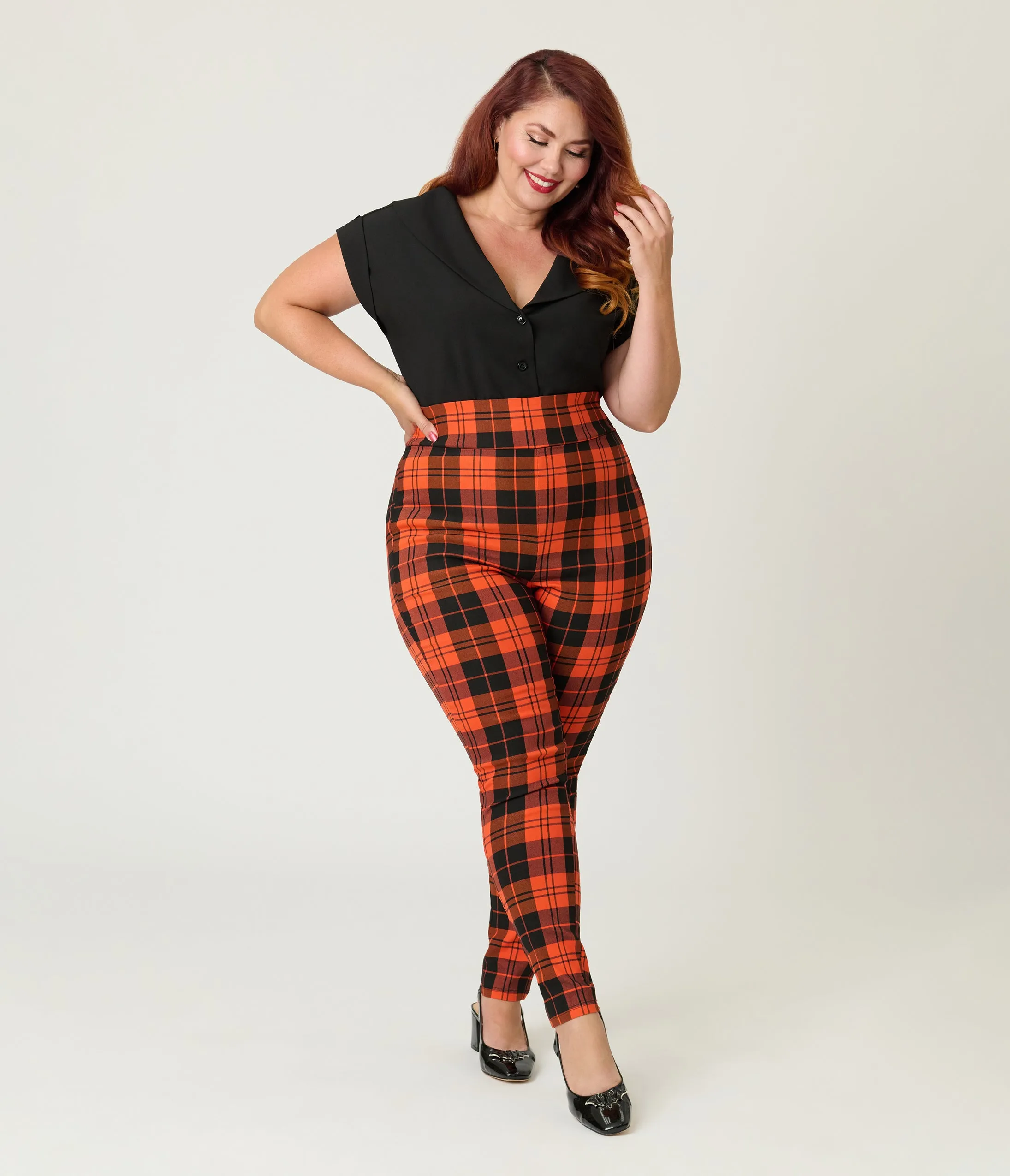 Unique Vintage Plus Size Orange Plaid Rizzo Cigarette Pants sold by Unique Vintage