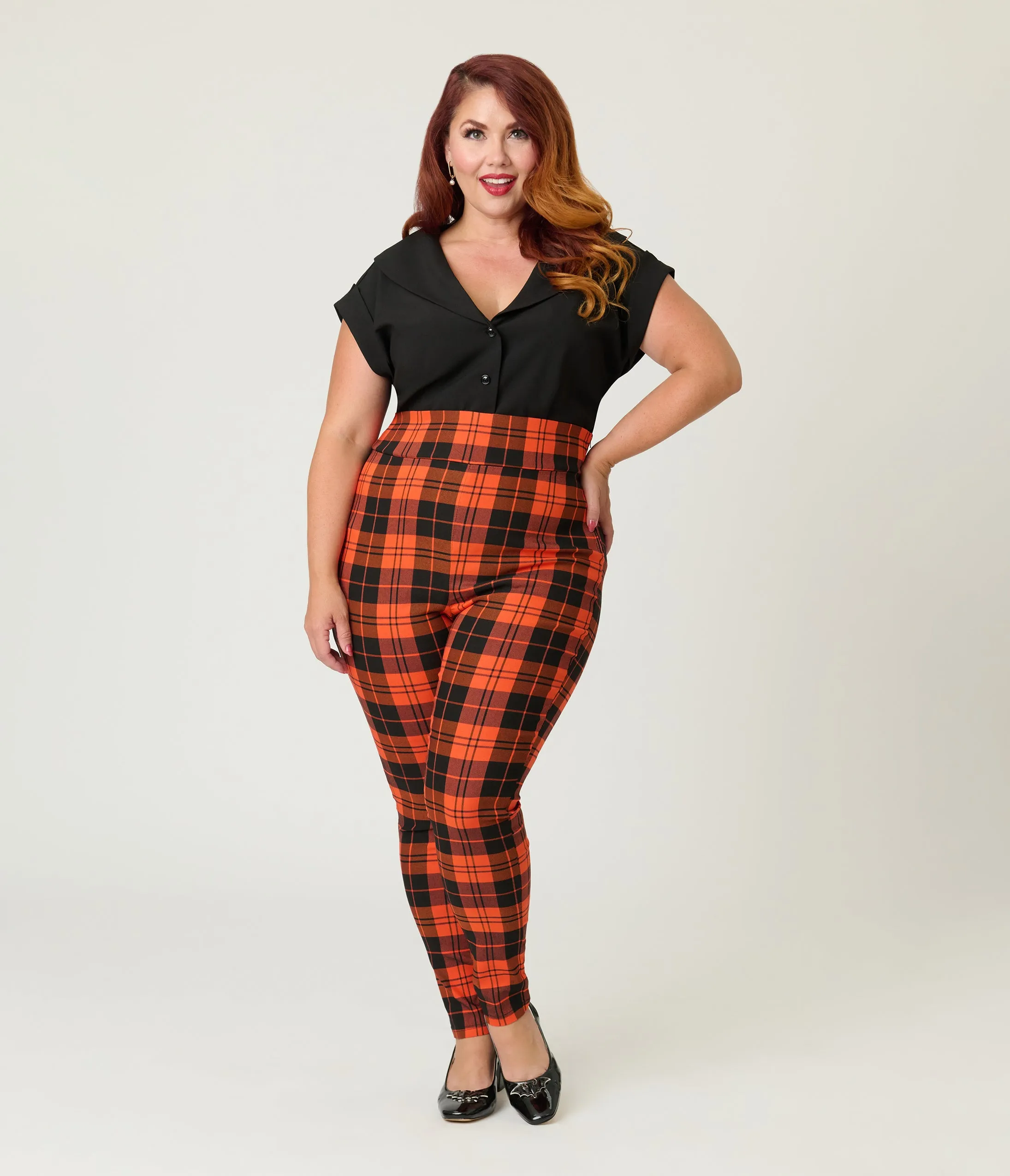 Unique Vintage Plus Size Orange Plaid Rizzo Cigarette Pants sold by Unique Vintage product image thumbnail 5