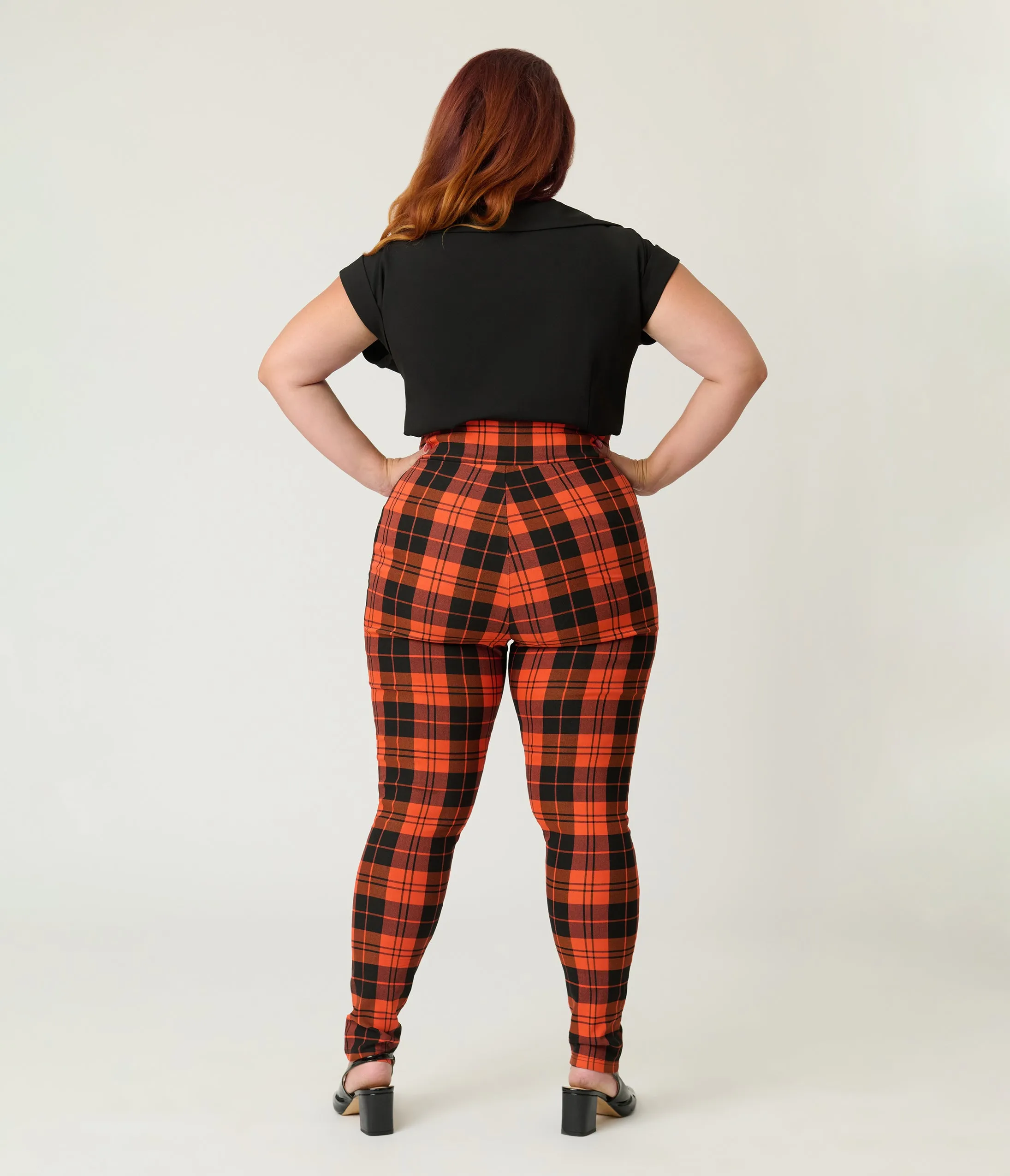 Unique Vintage Plus Size Orange Plaid Rizzo Cigarette Pants sold by Unique Vintage product image thumbnail 3