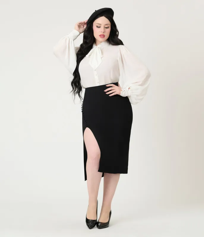 Unique Vintage Black Asymmetrical Pencil Skirt sold by Unique Vintage