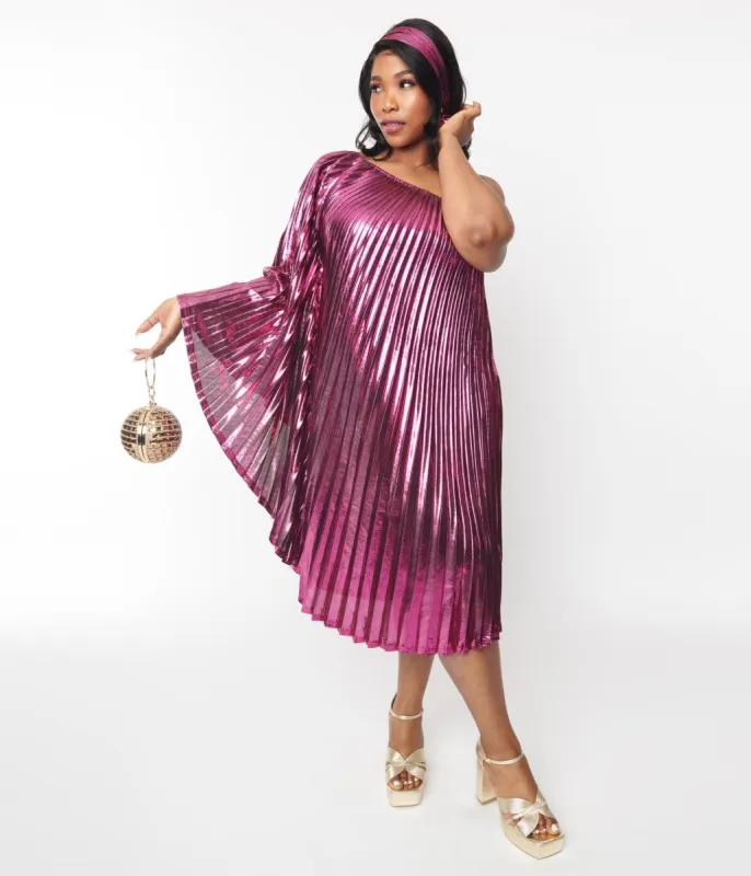 1970s Metallic Magenta Pleated Caftan made by Unique Vintage