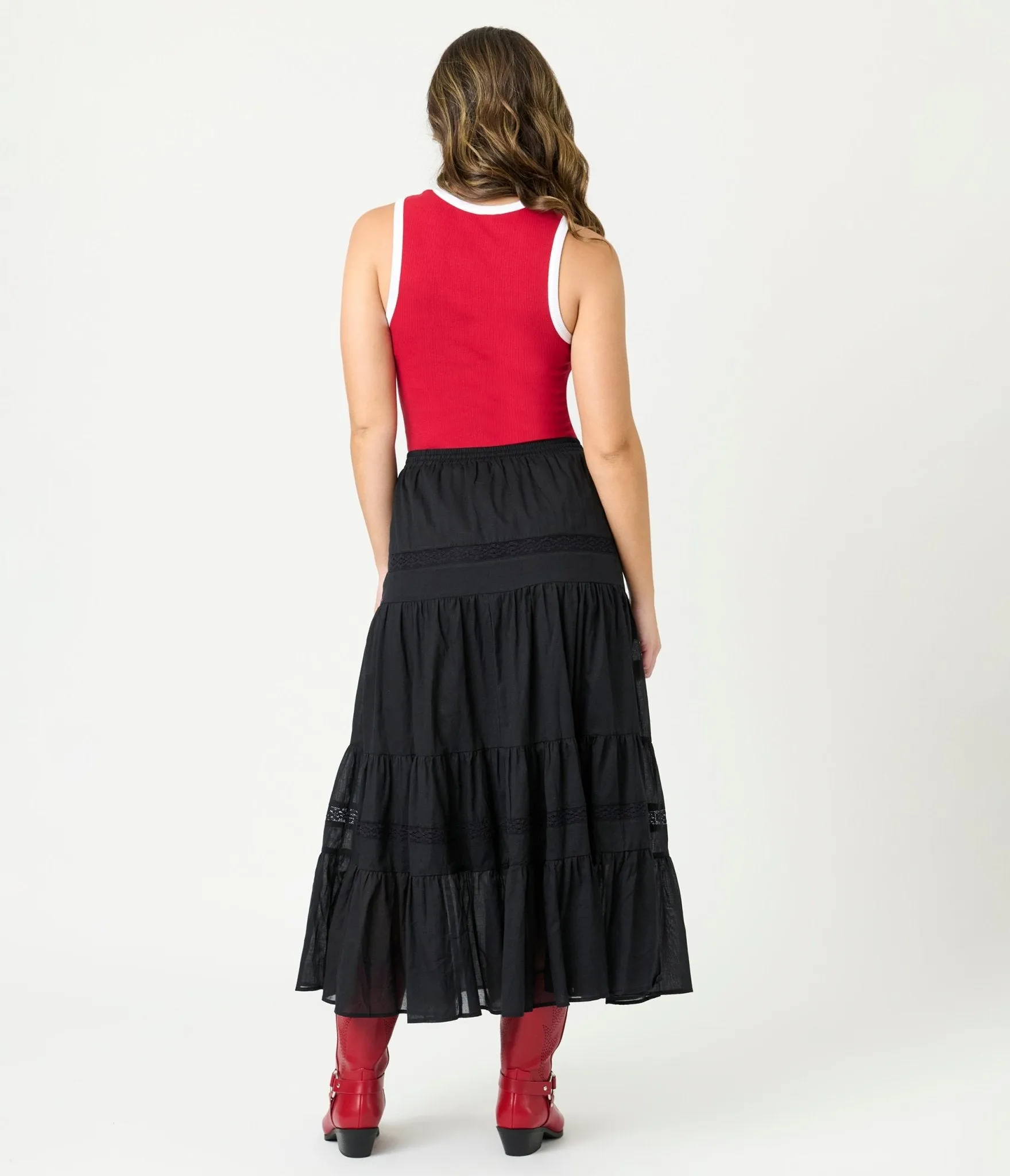 Black Tiered Maxi Skirt sold by Unique Vintage product image thumbnail 3