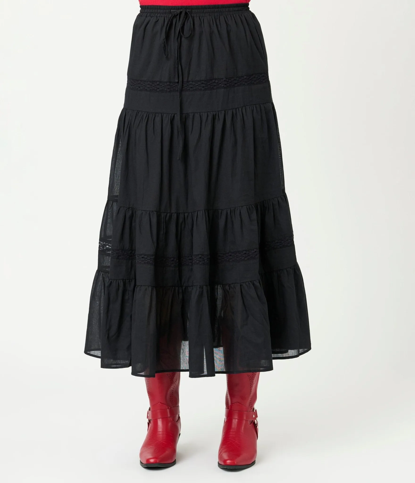 Black Tiered Maxi Skirt sold by Unique Vintage product image thumbnail 2