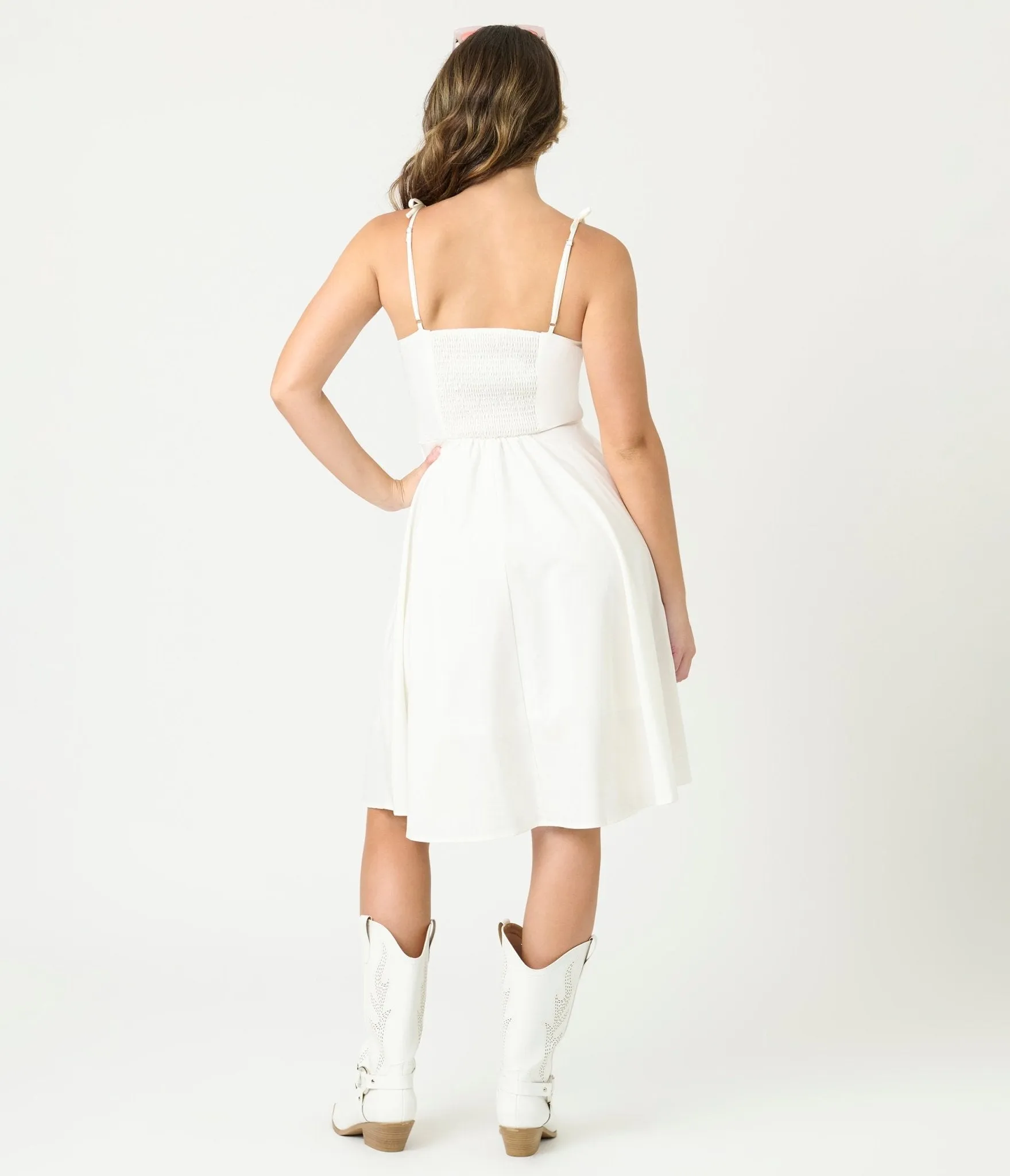 White Tea Length Fit & Flare Dress sold by Unique Vintage product image thumbnail 2