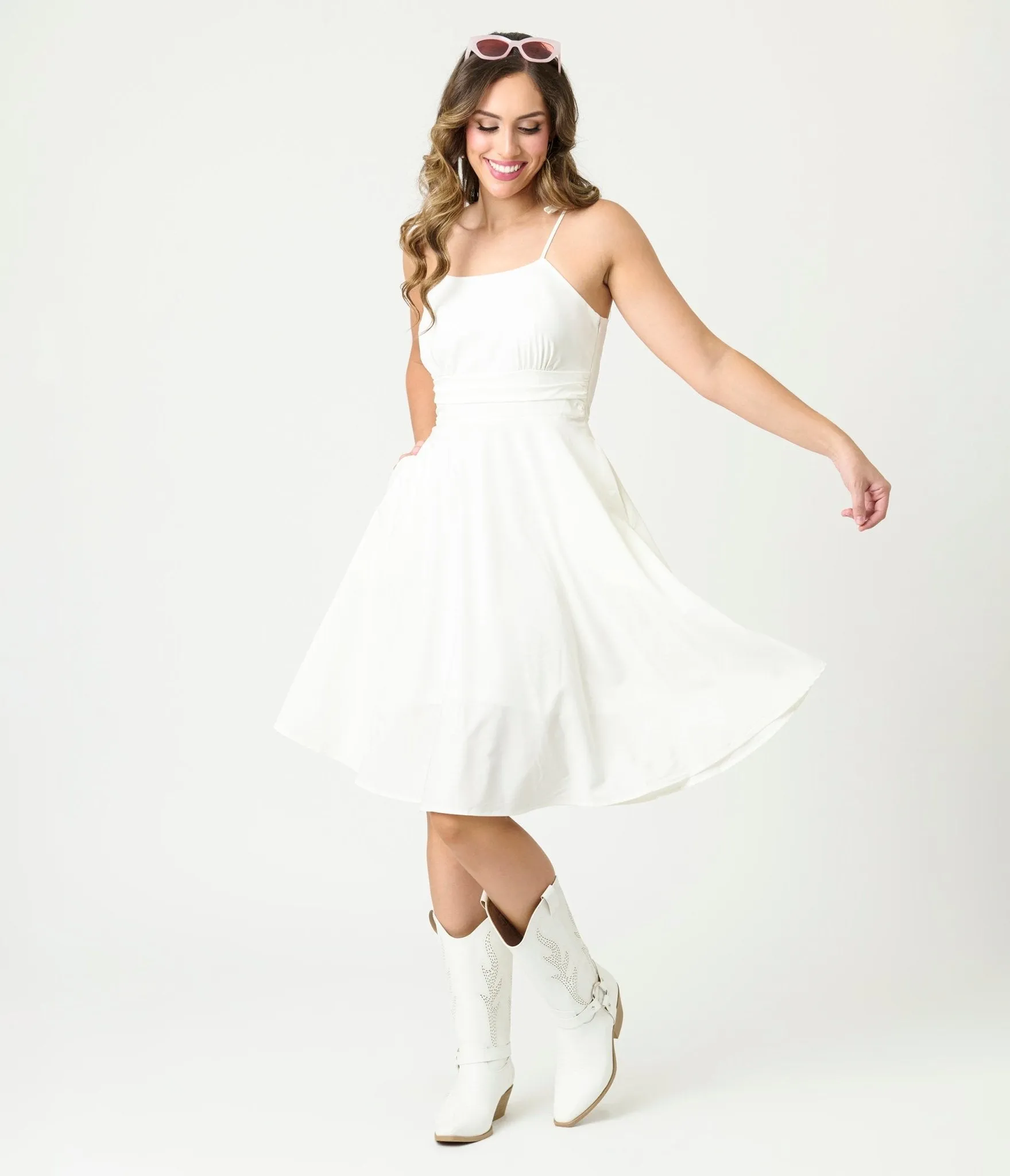 White Tea Length Fit & Flare Dress sold by Unique Vintage product image thumbnail 3