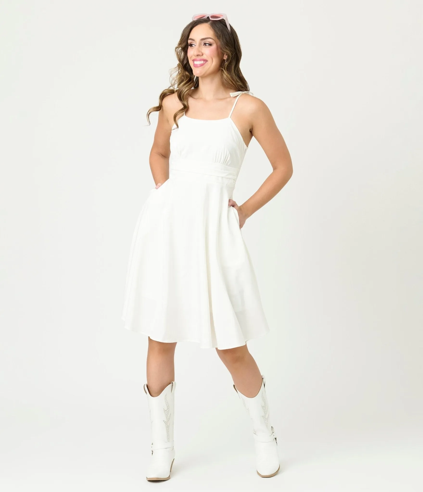 White Tea Length Fit & Flare Dress sold by Unique Vintage product image thumbnail 4