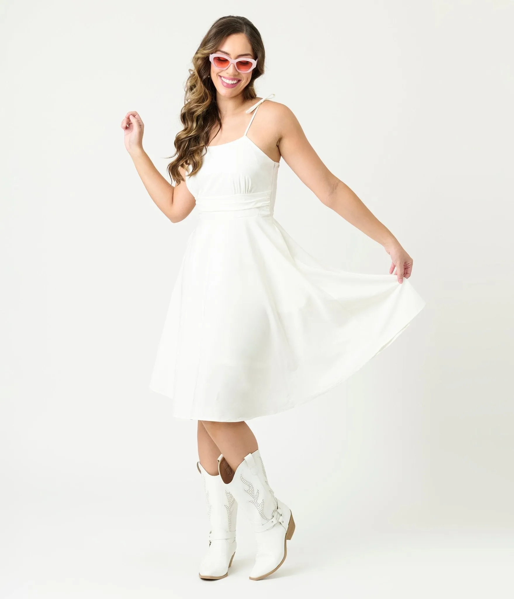 White Tea Length Fit & Flare Dress sold by Unique Vintage