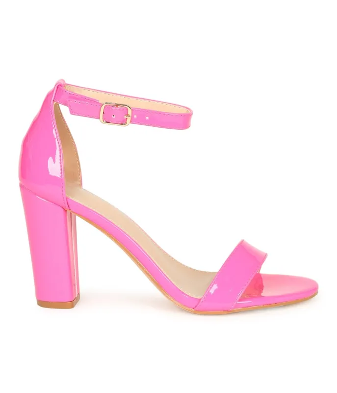 Hot Pink Patent Leatherette Block Heel Sandals sold by Unique Vintage