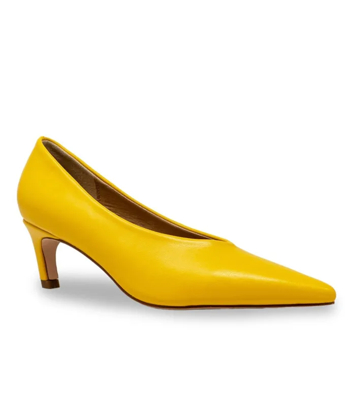Yellow Pointed Toe Kitten Heels sold by Unique Vintage