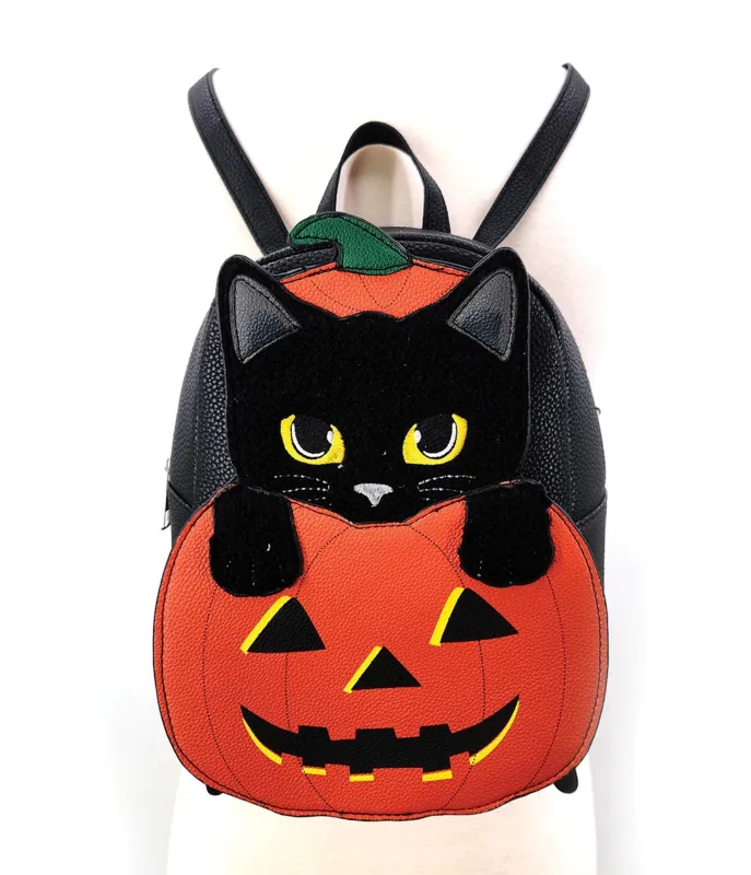 Furry Black Cat In A Pumpkin Mini Backpack sold by Unique Vintage