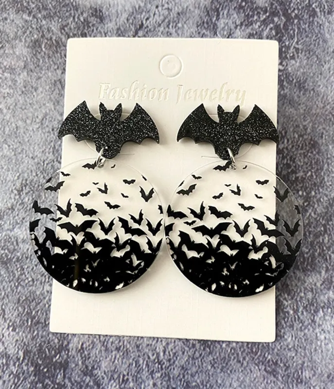 Clear & Black Halloween Bat Earrings sold by Unique Vintage