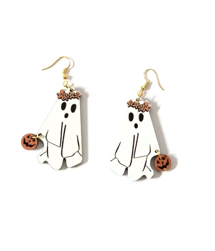 Ghost & Pumpkin Wooden Earrings sold by Unique Vintage