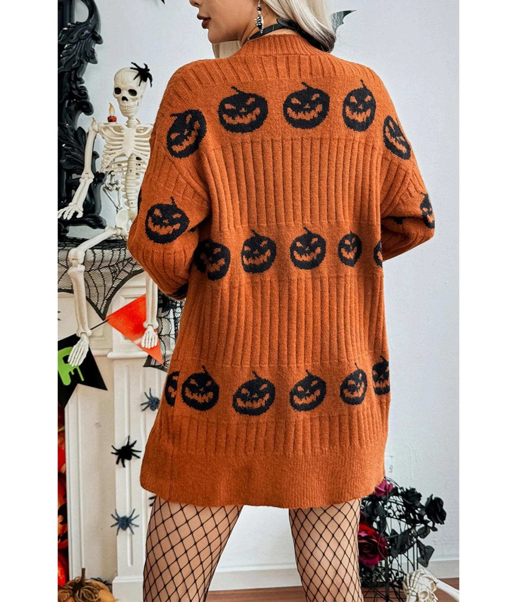 Orange & Black Pumpkin Open Front Cardigan sold by Unique Vintage
