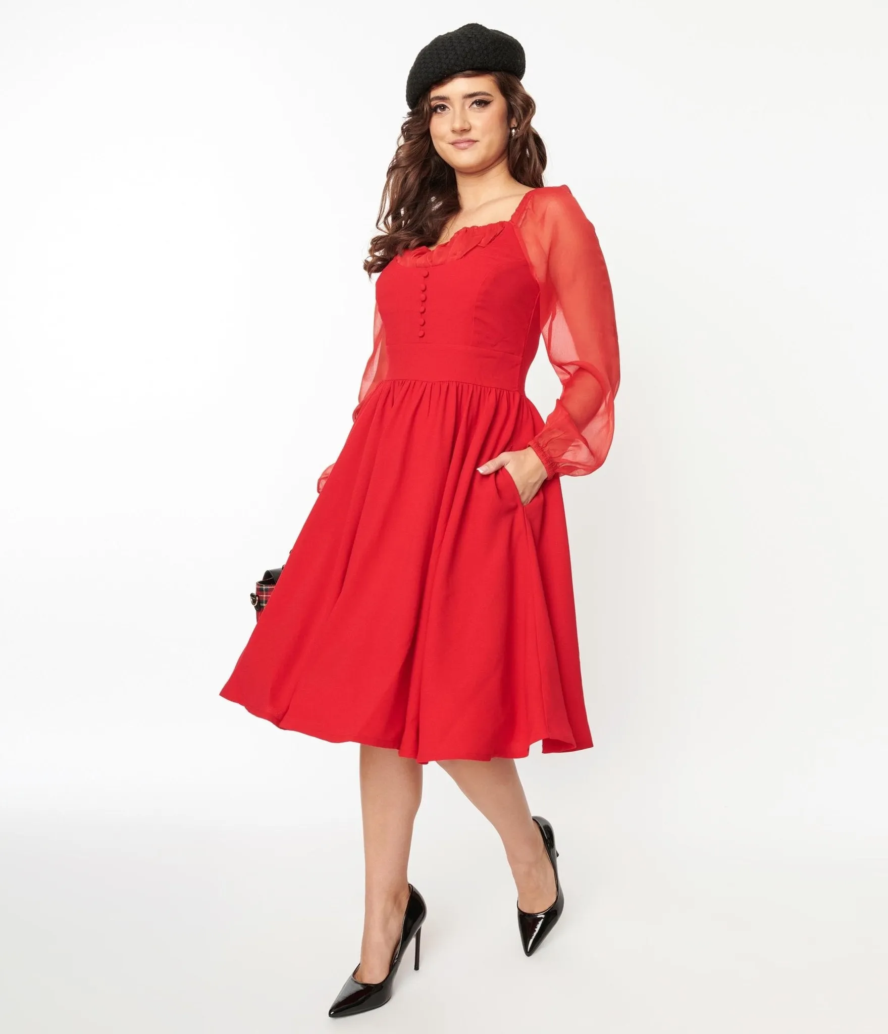 Red Chiffon Swing Dress sold by Unique Vintage product image thumbnail 3