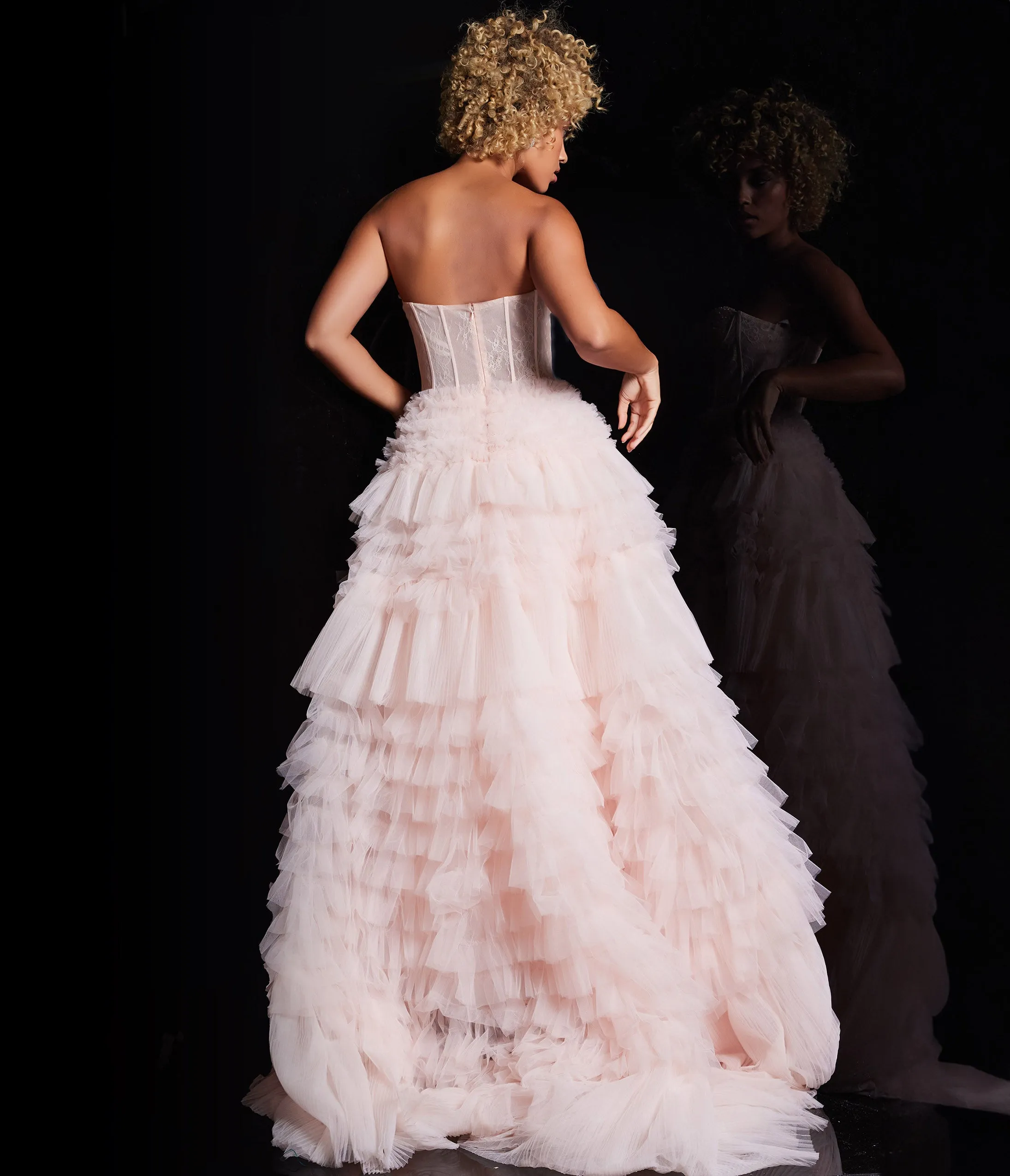 Jovani Pink Layered Ruffle Strapless Ball Gown sold by Unique Vintage product image thumbnail 2