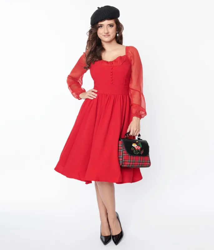 Red Chiffon Swing Dress sold by Unique Vintage