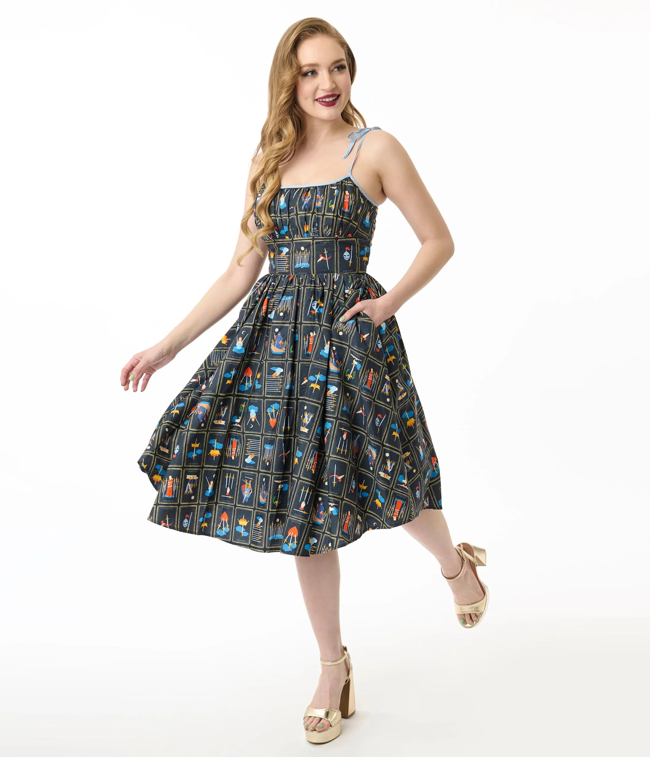 Unique Vintage Tarot Cards Sleeveless Cotton Swing Dress sold by Unique Vintage product image thumbnail 2