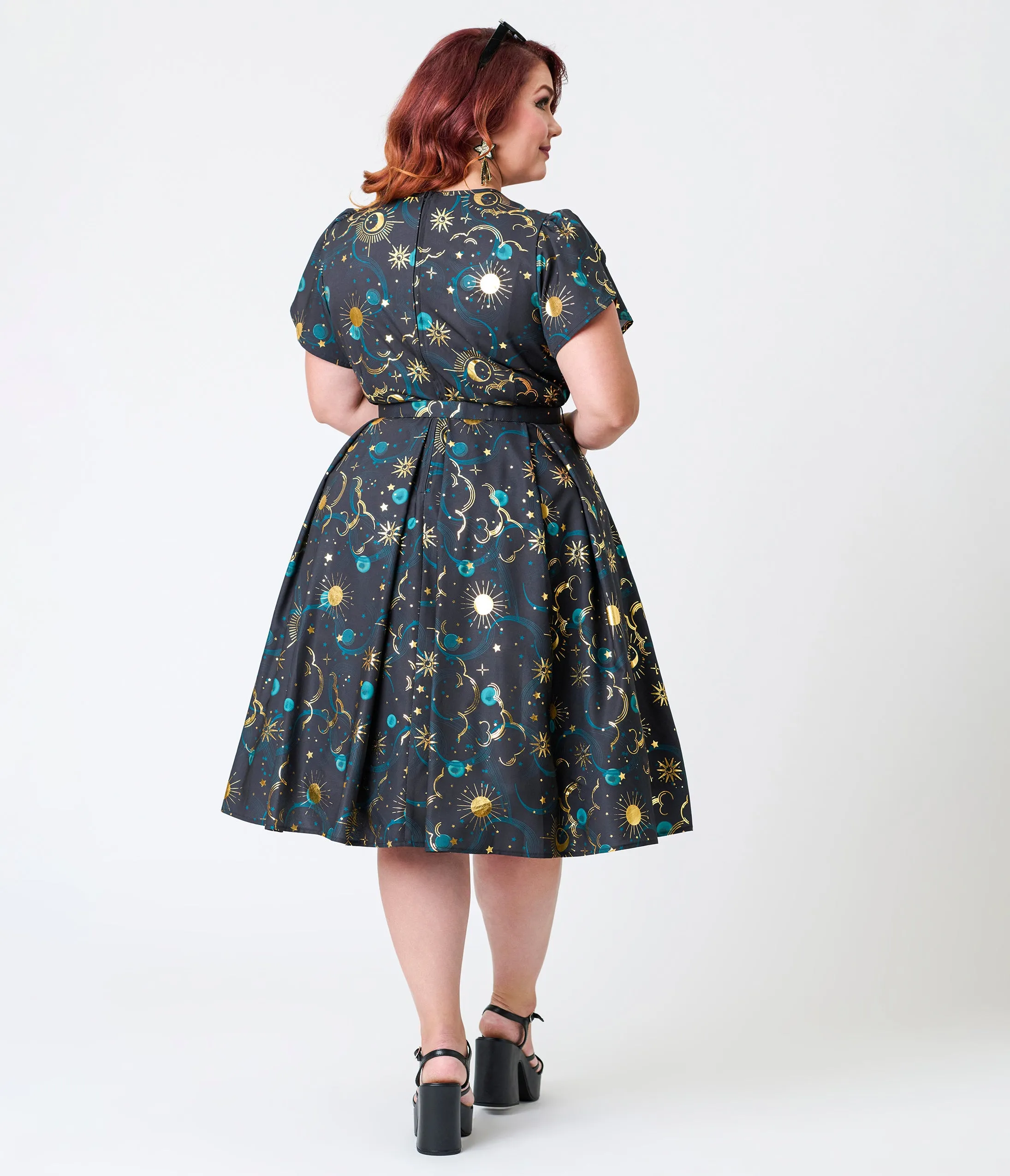 Unique Vintage Plus Size Gold Foil Celestial Dahlia Swing Dress sold by Unique Vintage product image thumbnail 2
