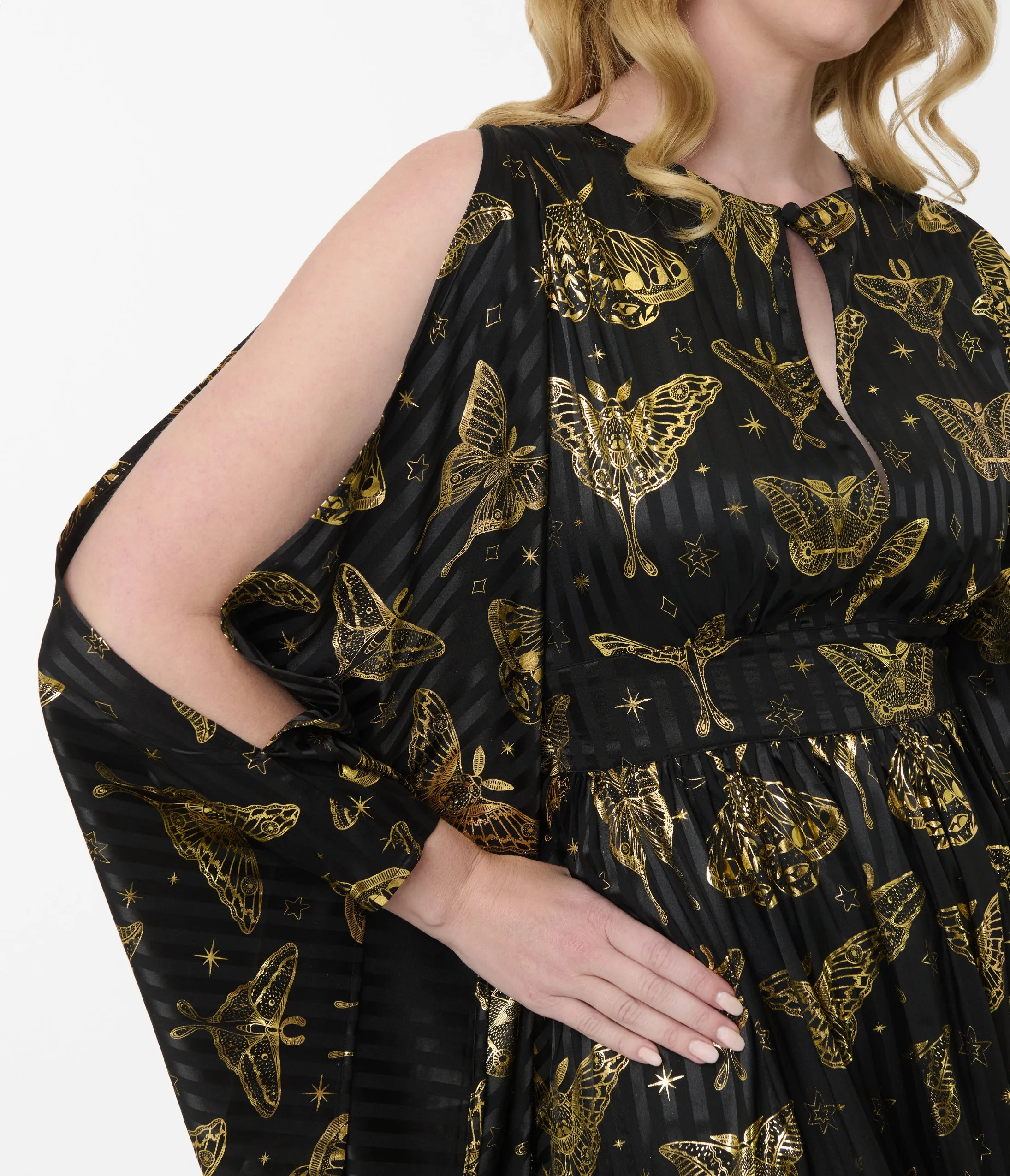 Unique Vintage Black & Gold Moth Flutter Sleeve Caftan sold by Unique Vintage product image thumbnail 2