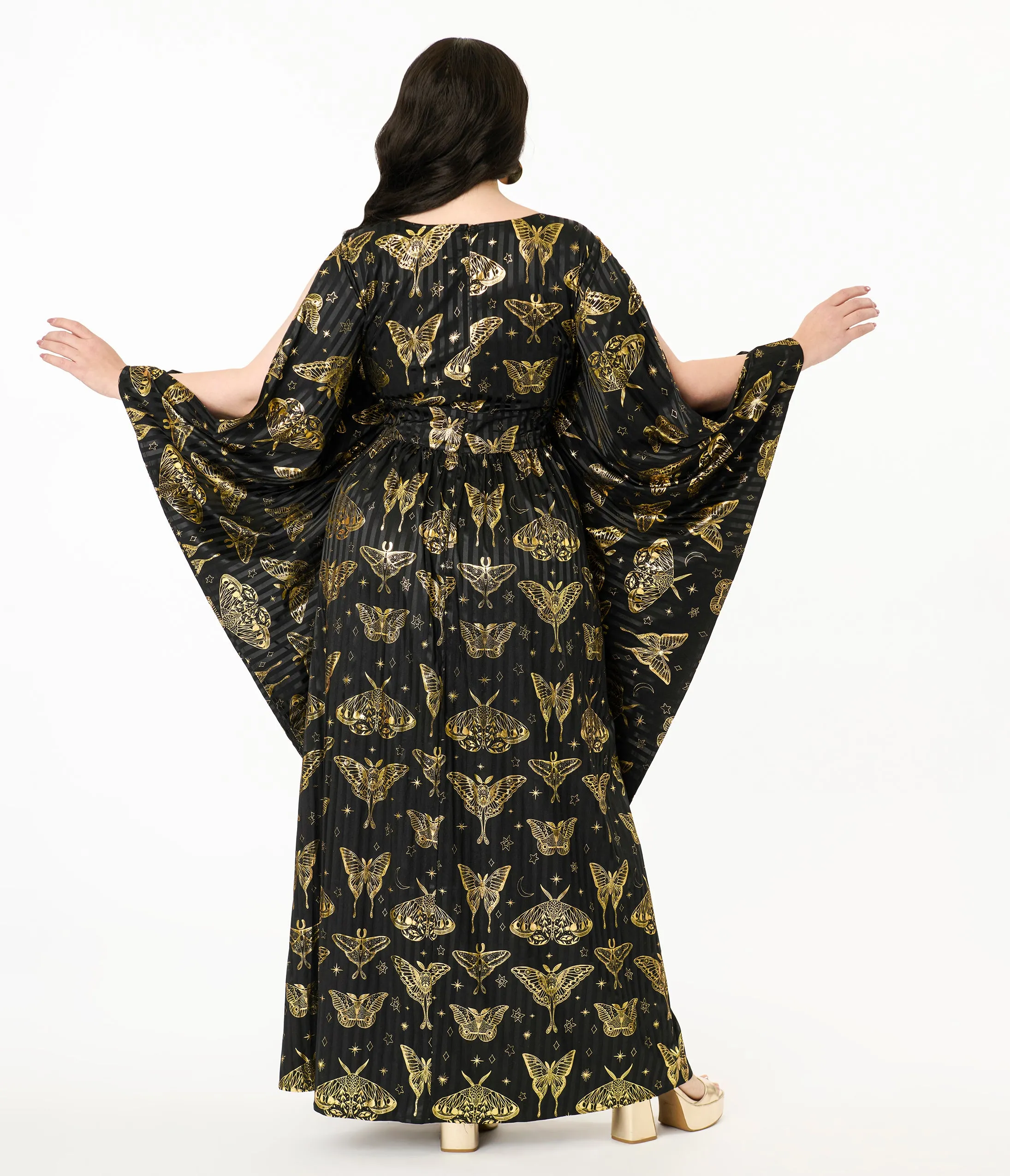 Unique Vintage Plus Size Black & Gold Moth Flutter Sleeve Caftan sold by Unique Vintage product image thumbnail 3