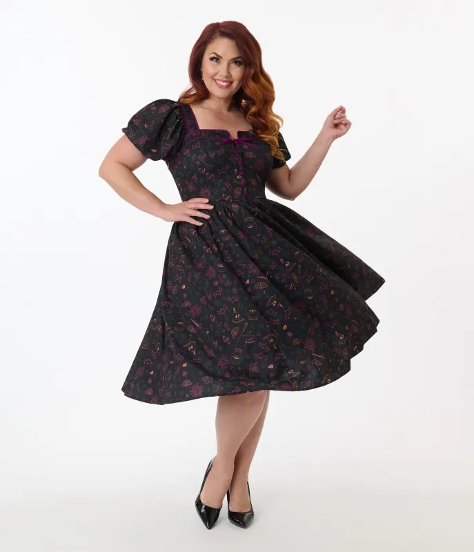 Unique Vintage Plus Size Mystical Icons Button Front Swing Dress sold by Unique Vintage