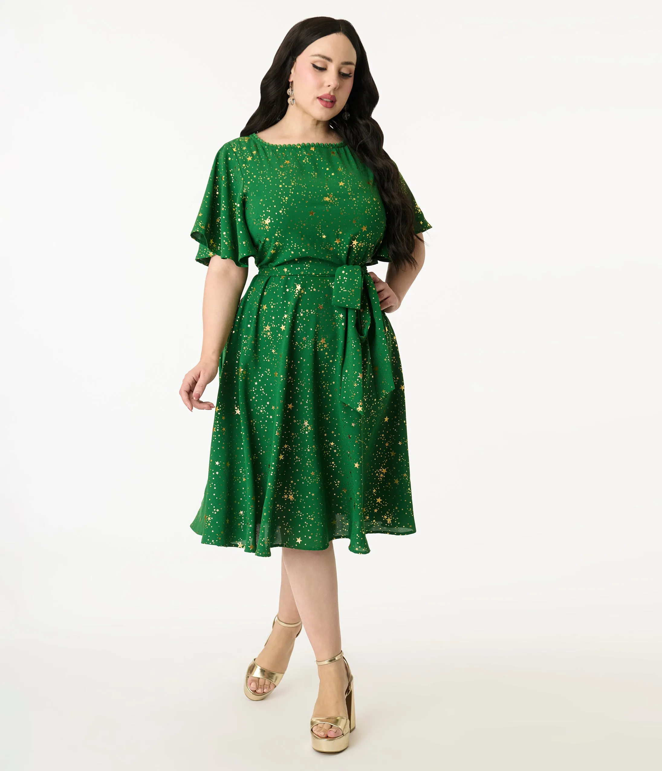 Unique Vintage Plus Size Green & Gold Star Swing Dress sold by Unique Vintage product image thumbnail 4