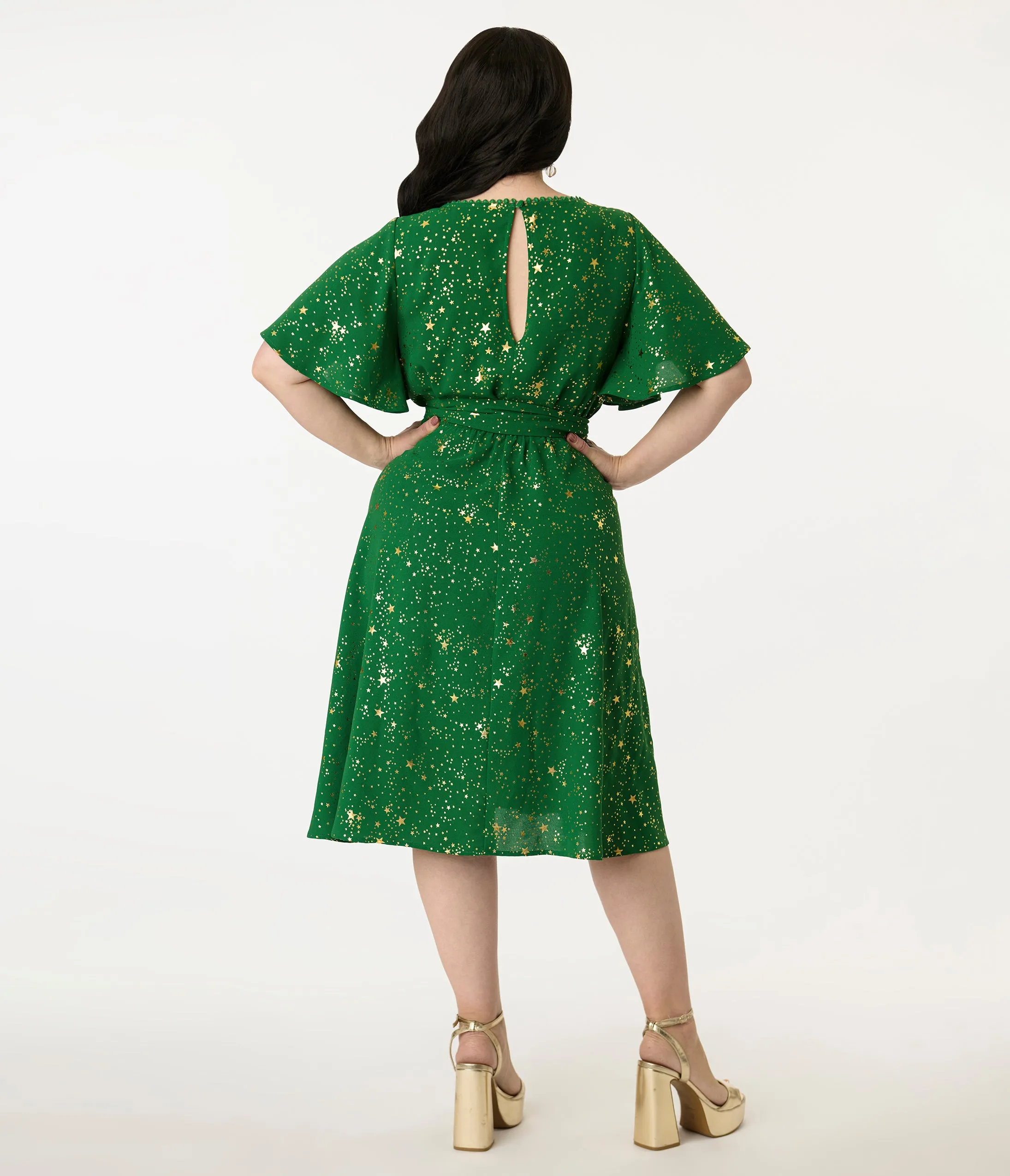 Unique Vintage Plus Size Green & Gold Star Swing Dress sold by Unique Vintage product image thumbnail 3