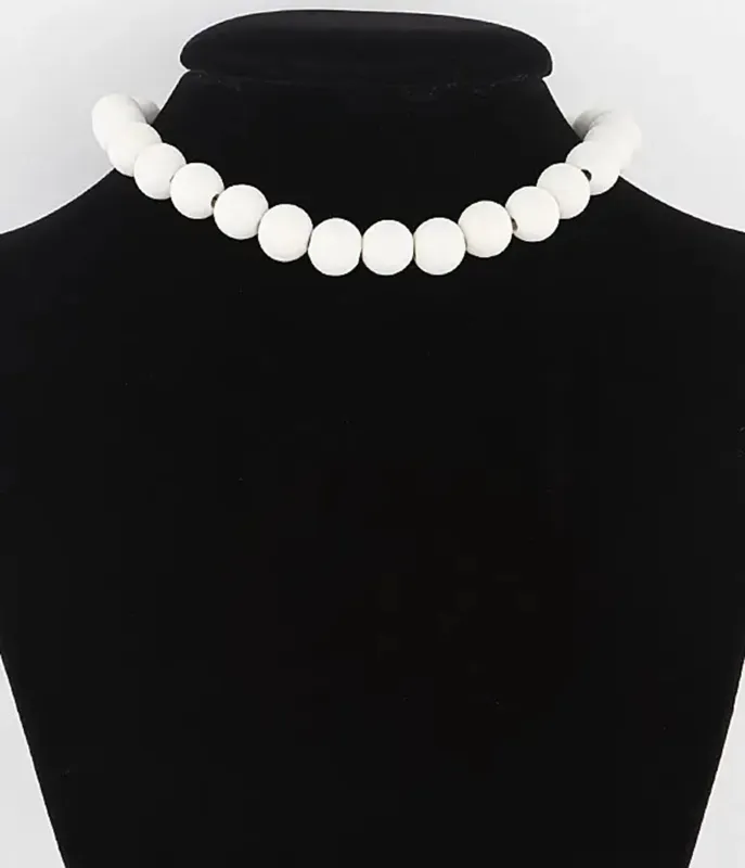 White Solid Beaded Choker Necklace sold by Unique Vintage