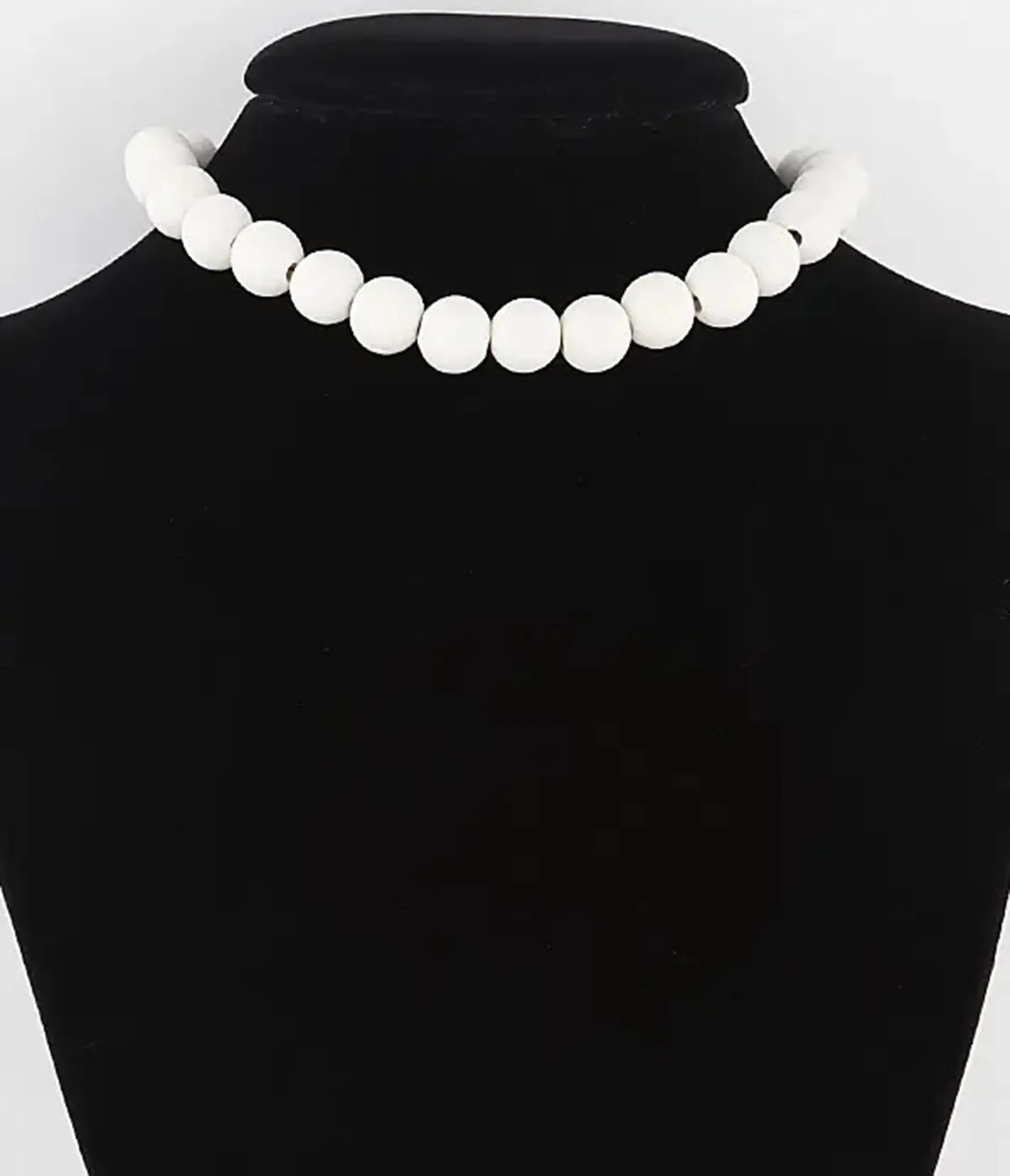 White Solid Beaded Choker Necklace sold by Unique Vintage