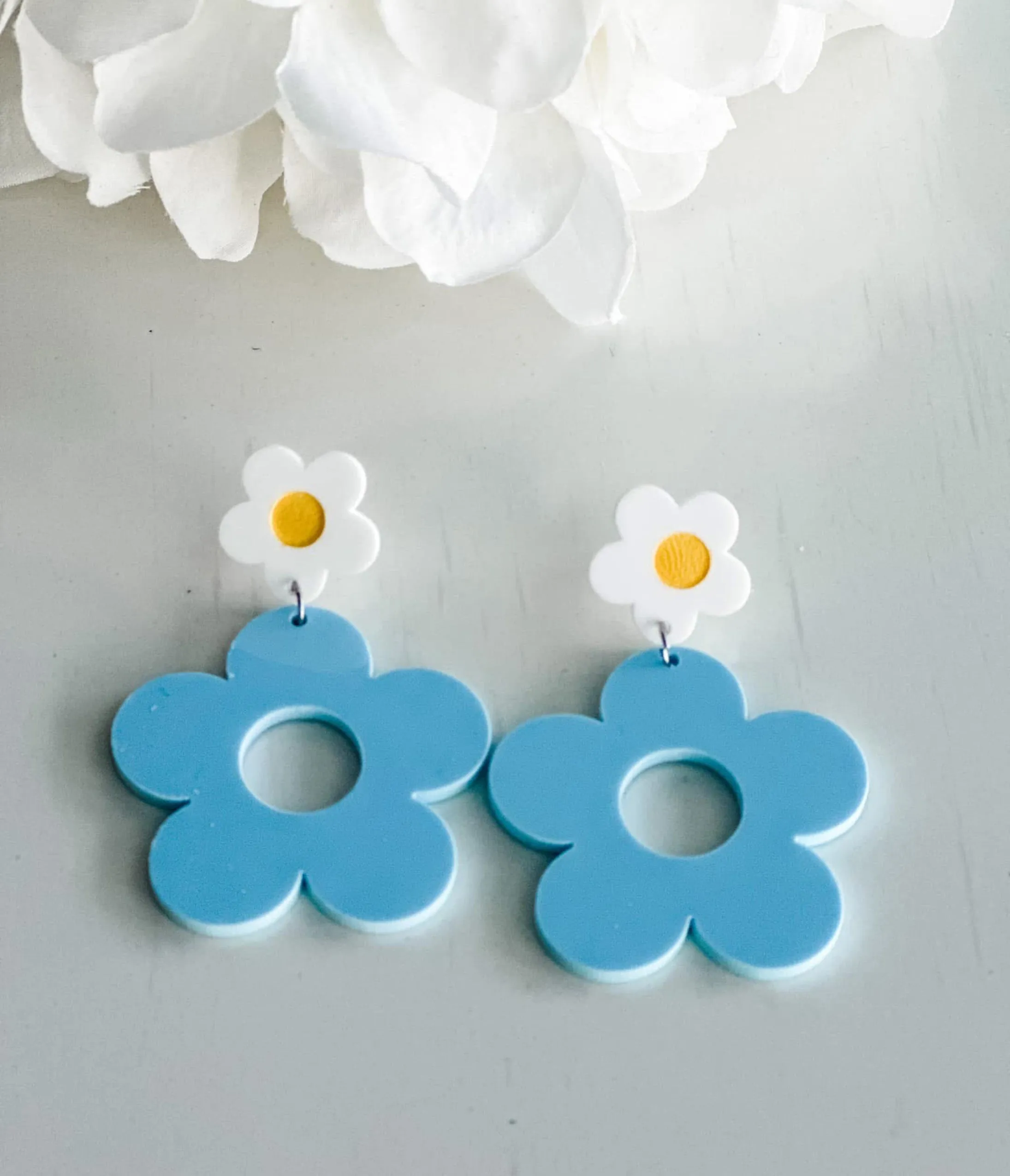 Fabulous Blue Daisy Dangle Earrings sold by Unique Vintage