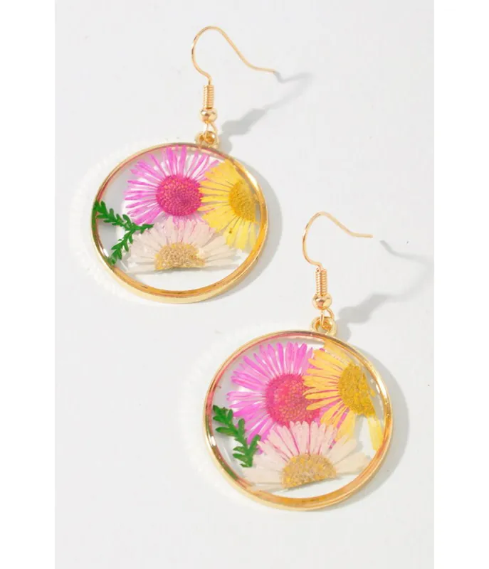 Pressed Daisy Flower Earrings sold by Unique Vintage