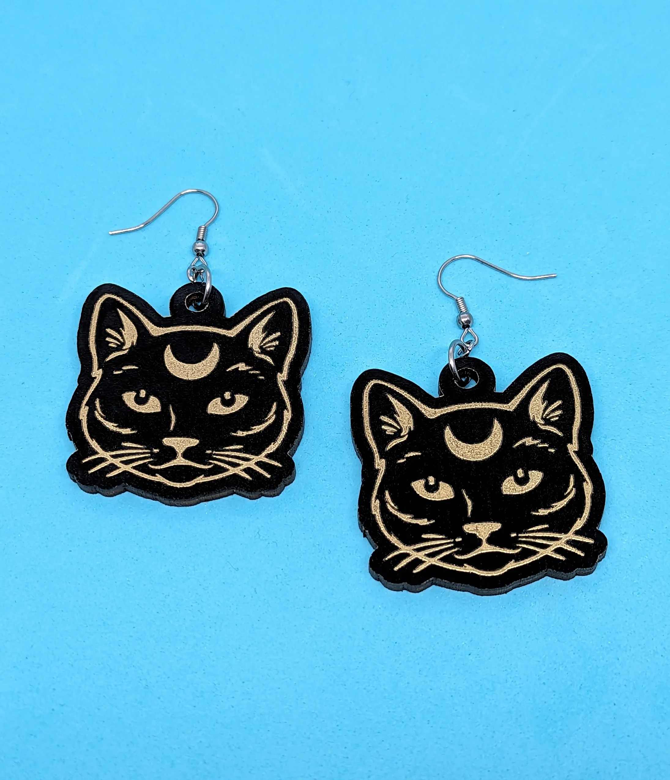 Moon Kitty Wooden Earrings sold by Unique Vintage product image thumbnail 2