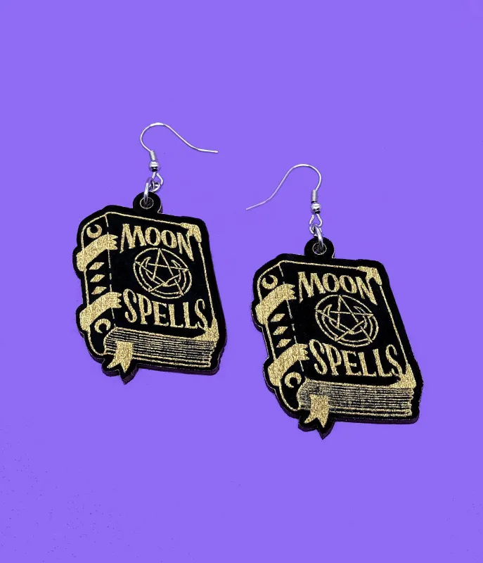 Witchy Spell Book Wooden Earrings sold by Unique Vintage
