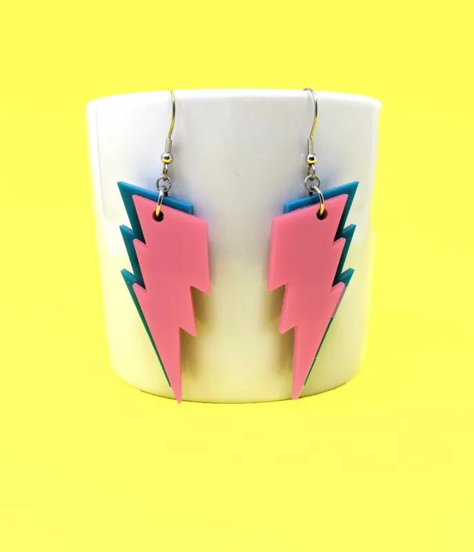 Pink & Blue Lightning Bolt Earrings sold by Unique Vintage