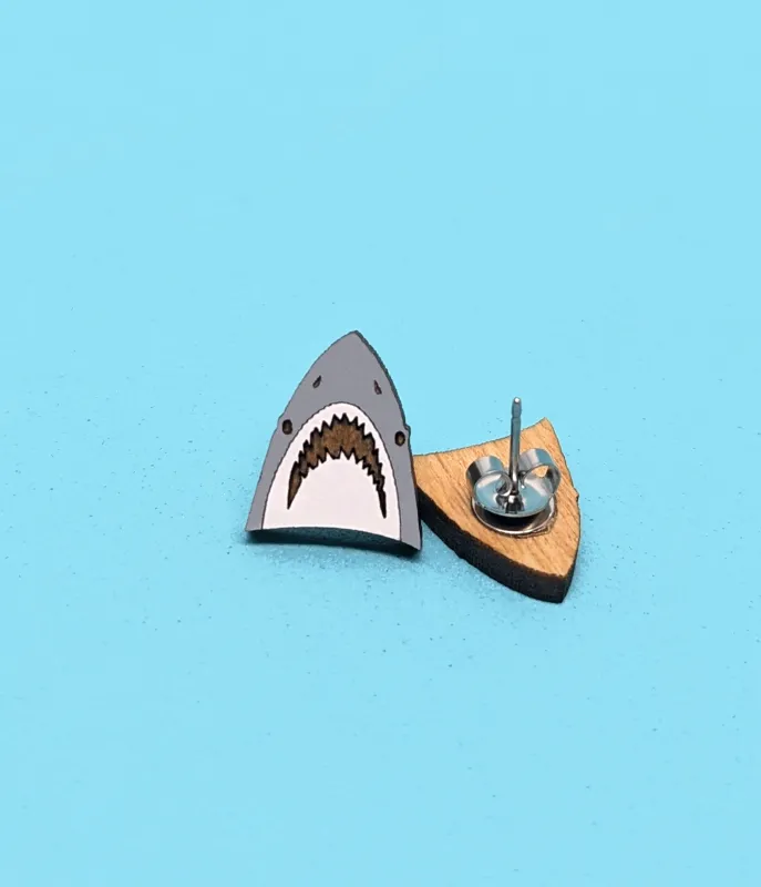 Shark Wooden Earrings sold by Unique Vintage