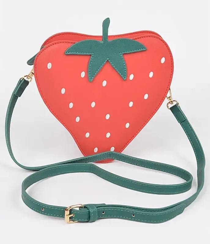 Faux Suede Strawberry Crossbody Bag sold by Unique Vintage