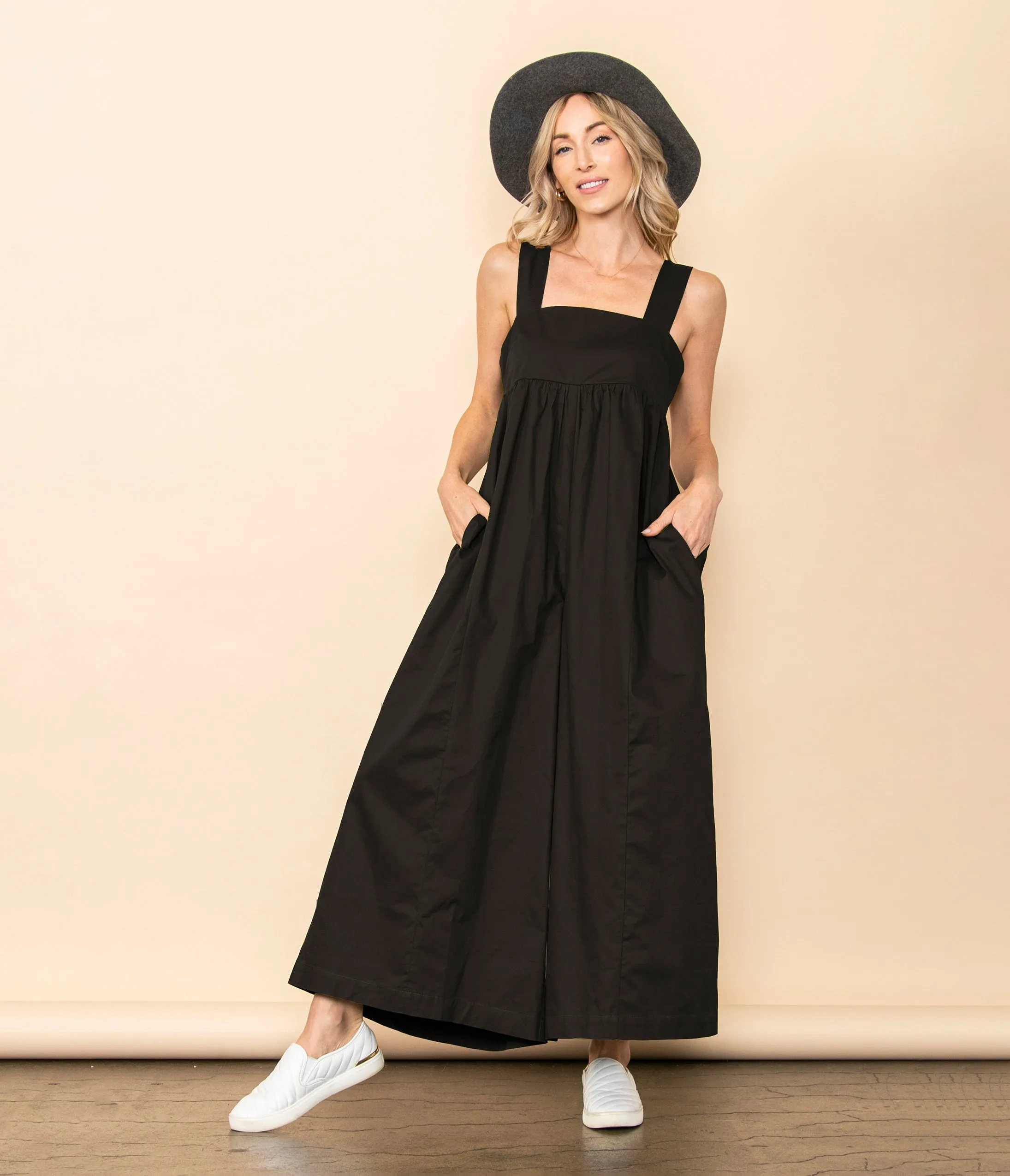 Black One Piece Poplin Jumpsuit sold by Unique Vintage