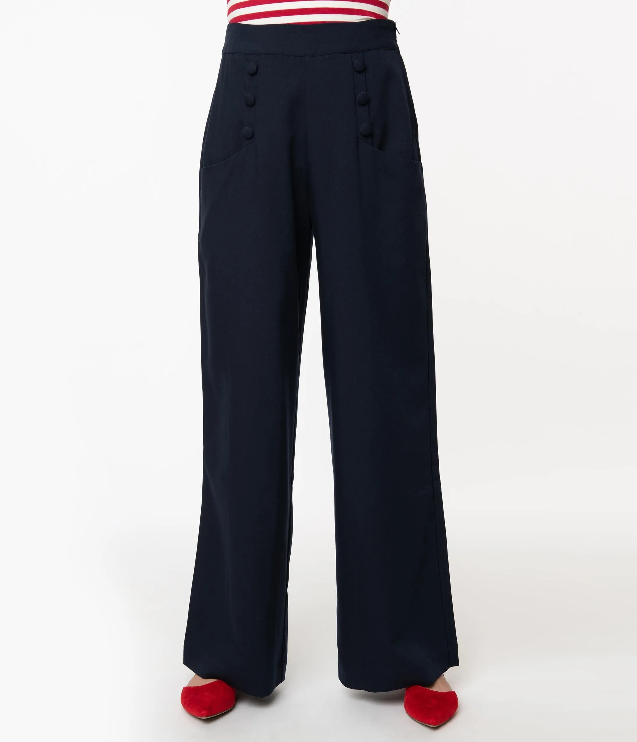 Unique Vintage 1940s Navy Blue High Waist Sailor Ginger Pants sold by Unique Vintage product image thumbnail 2