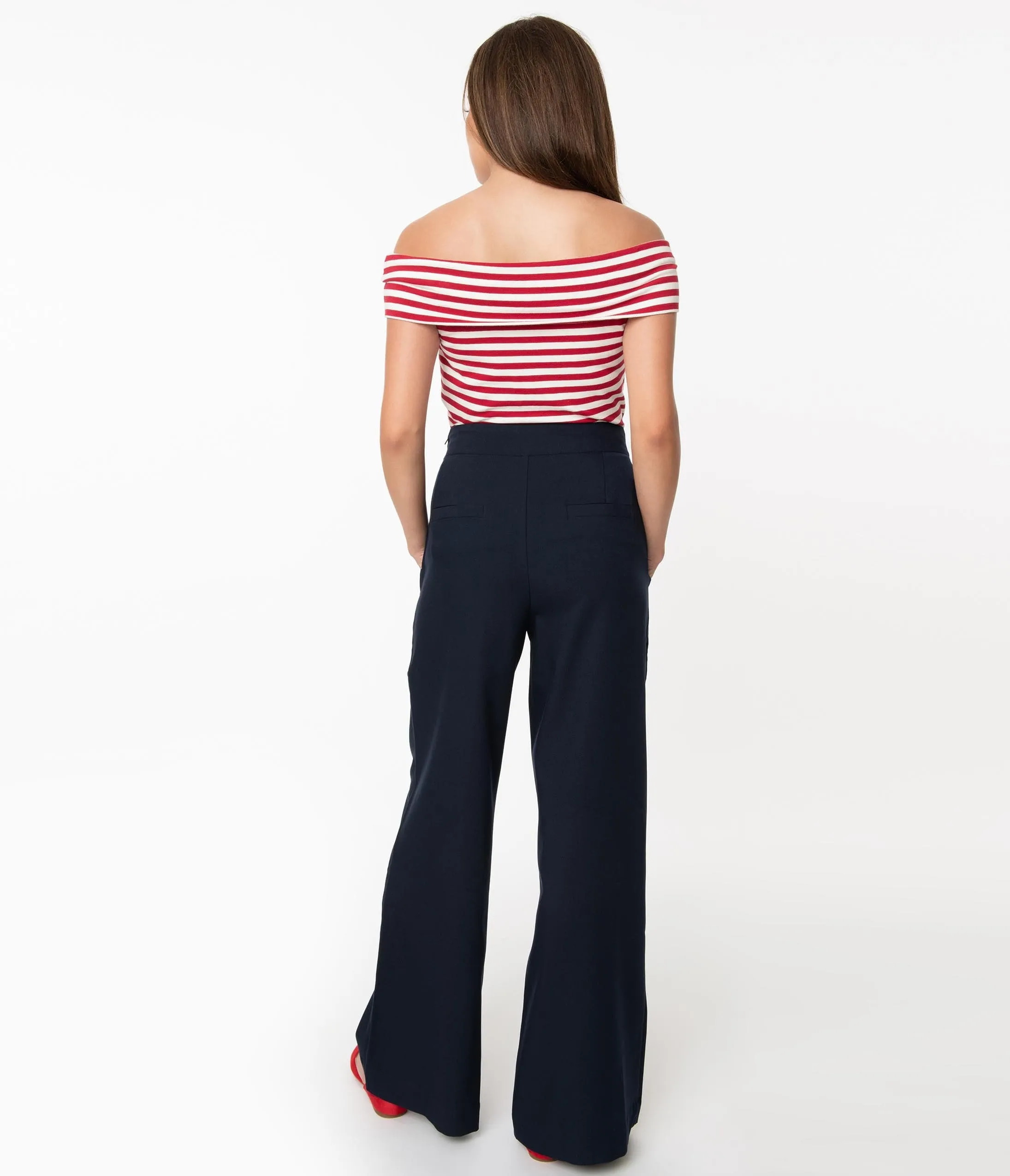 Unique Vintage 1940s Navy Blue High Waist Sailor Ginger Pants sold by Unique Vintage product image thumbnail 3