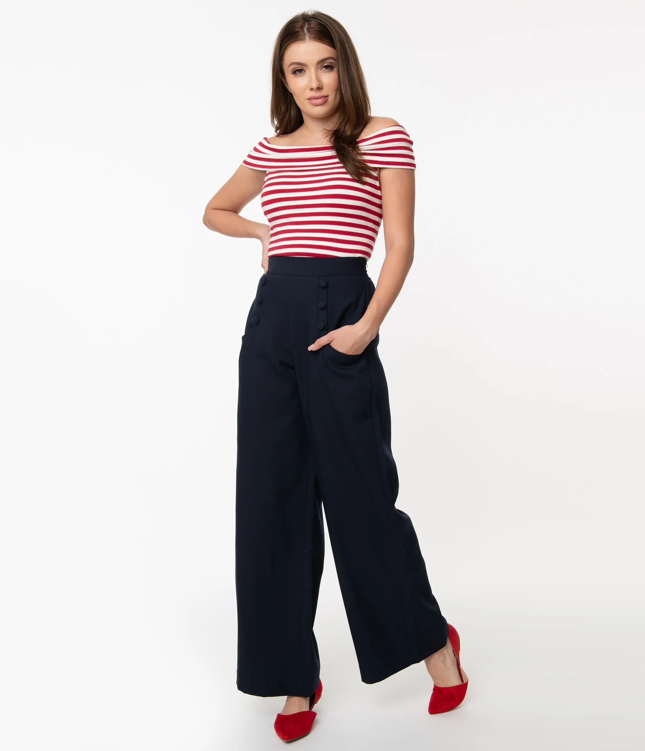 Unique Vintage 1940s Navy Blue High Waist Sailor Ginger Pants sold by Unique Vintage product image thumbnail 4