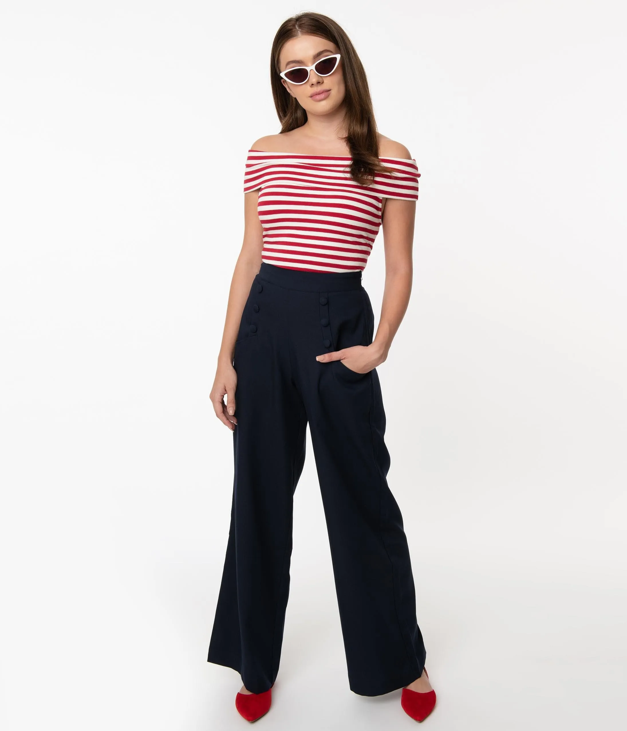 Unique Vintage 1940s Navy Blue High Waist Sailor Ginger Pants sold by Unique Vintage