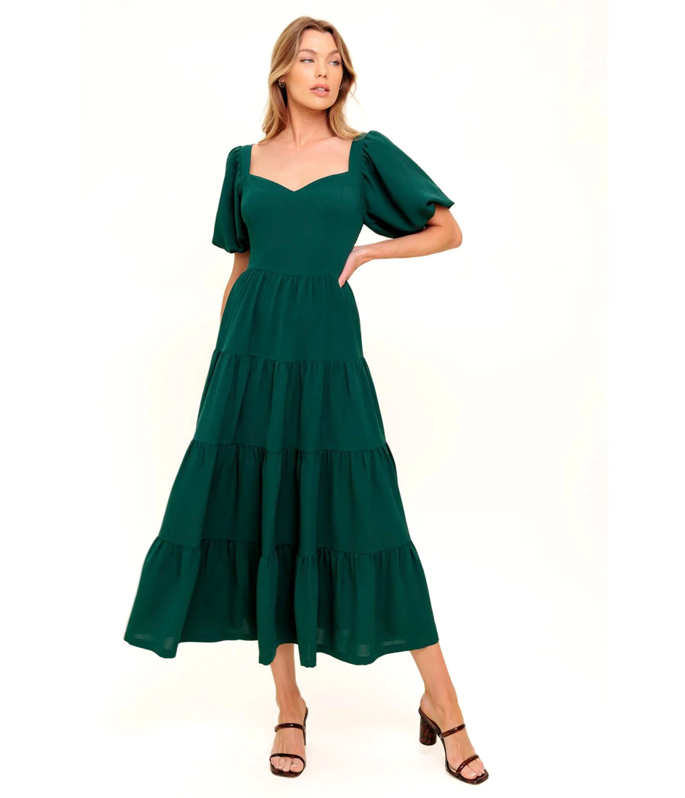 Hunter Green Ready When You Are Woven Midi Dress sold by Unique Vintage product image thumbnail 4