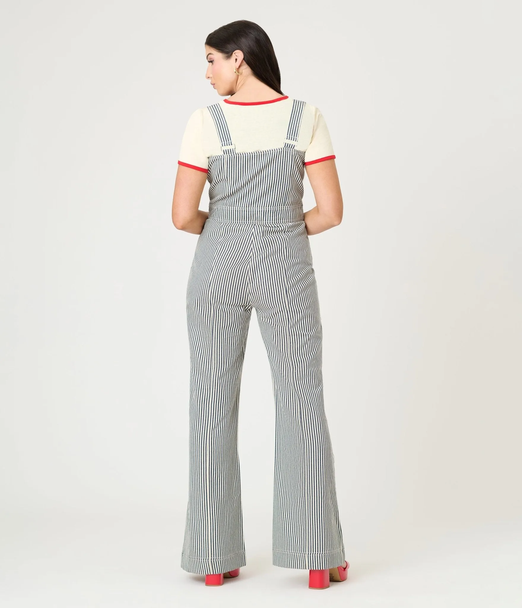 Smak Parlour Navy Railroad Stripes Wide Leg Dungarees sold by Unique Vintage product image thumbnail 2