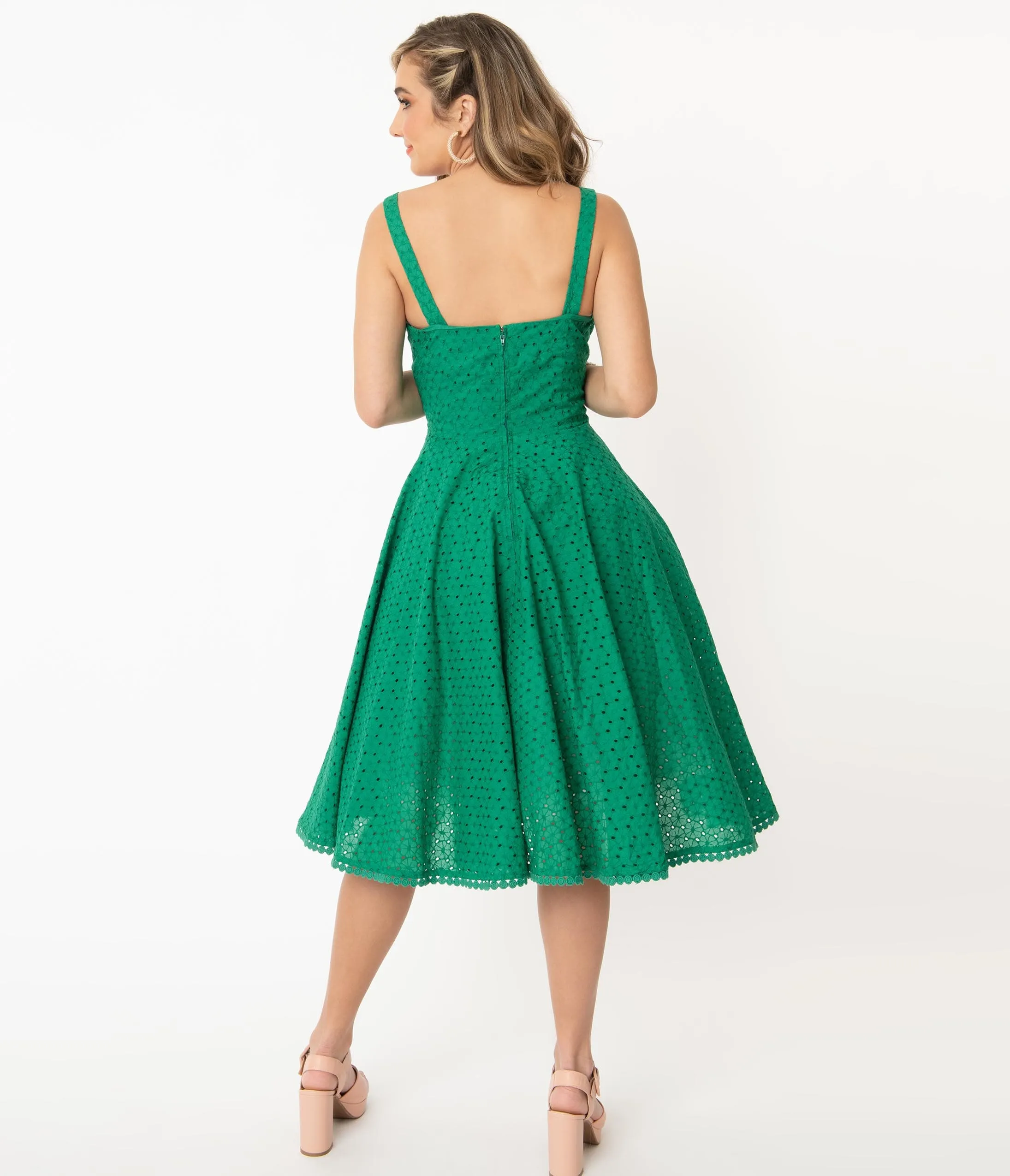 Vintage Style Green Floral Eyelet Valerie Swing Dress sold by Unique Vintage product image thumbnail 2