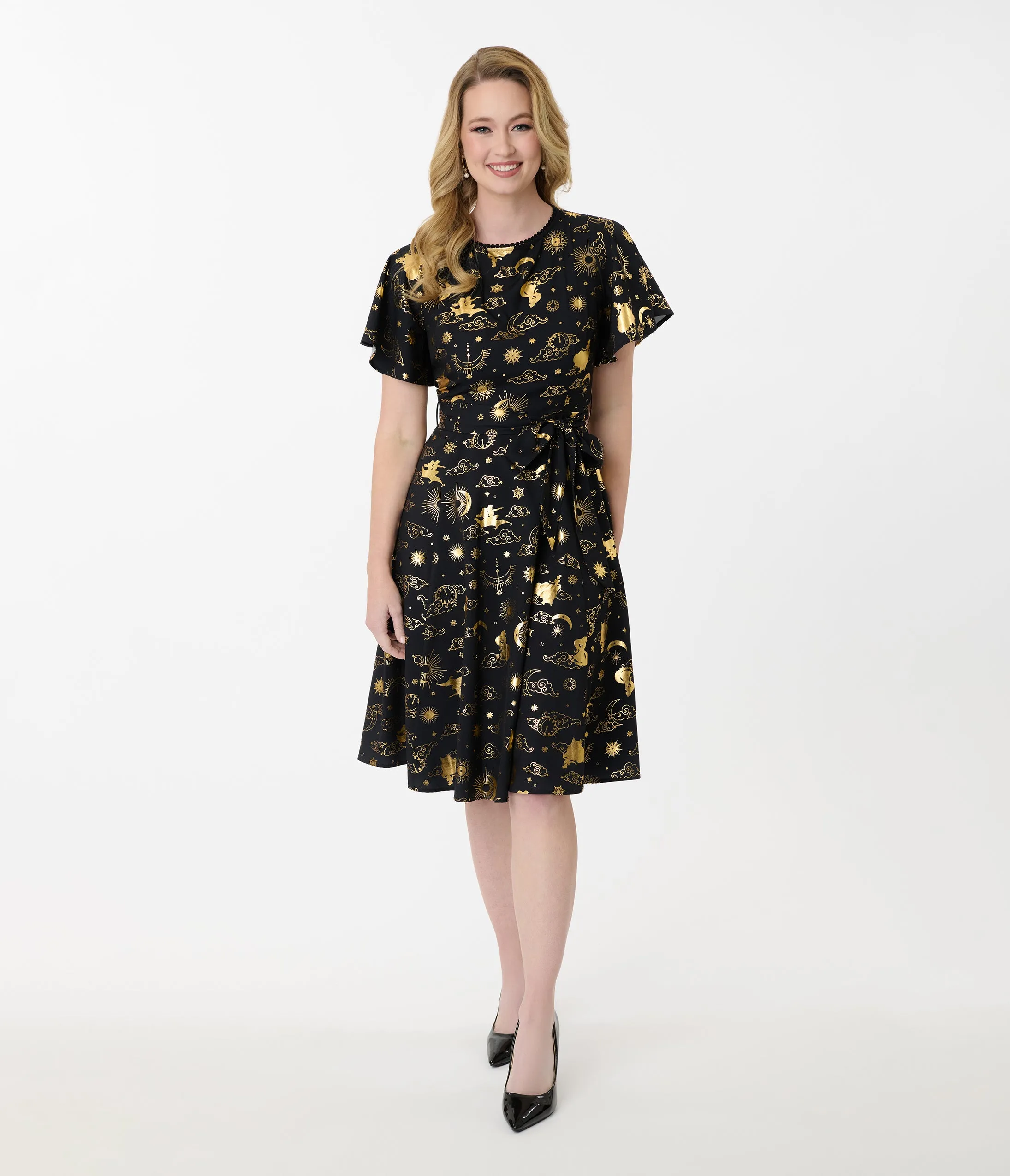 Disney Princess Collection by Unique Vintage Gold Princess Celestial Swing Dress sold by Unique Vintage